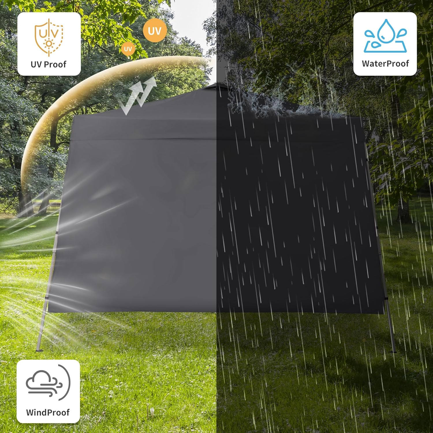 GDY 10x10 FT Pop Up Canopy Outdoor Instant Tent Slant Legs with a Sidewall,Equipment Vents, Portable Gazebo Shelter for Patio, Deck, Beach and Garden,Grey.