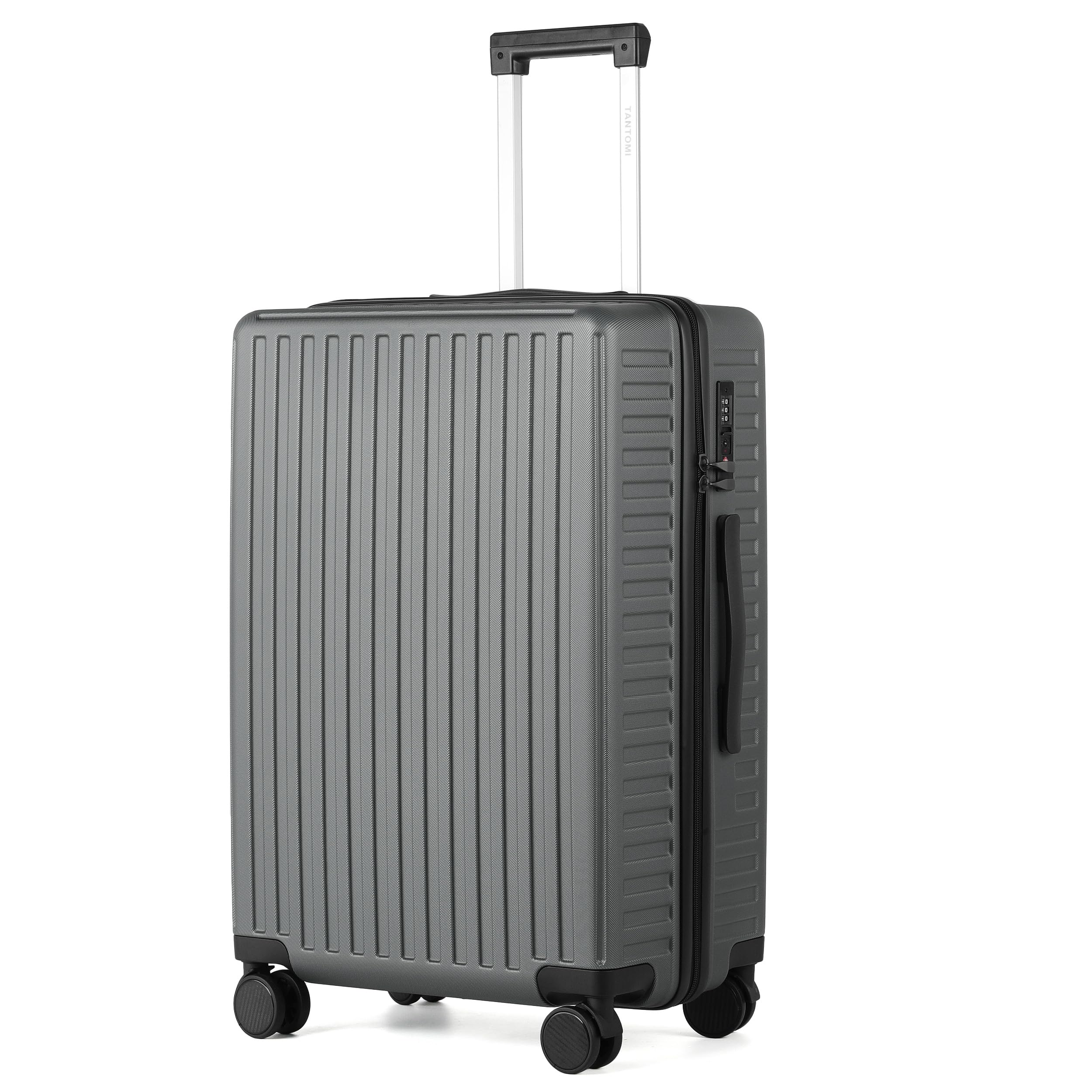 TANTOMI Koffer Mittelgroß, 24 Zoll Hartschalenkoffer, Leichter ABS-Rollkoffer, Reisekoffer mit 4×360°-Rollen, TSA-Schloss (Dunkelgrau, 65L)