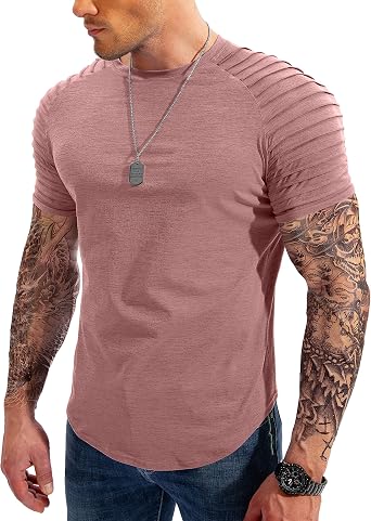 Pinkbomb Mens Muscle T-Shirts Fashion Tee Short Sleeve Athletic Workout Gym Slim Fit T Shirts for Men