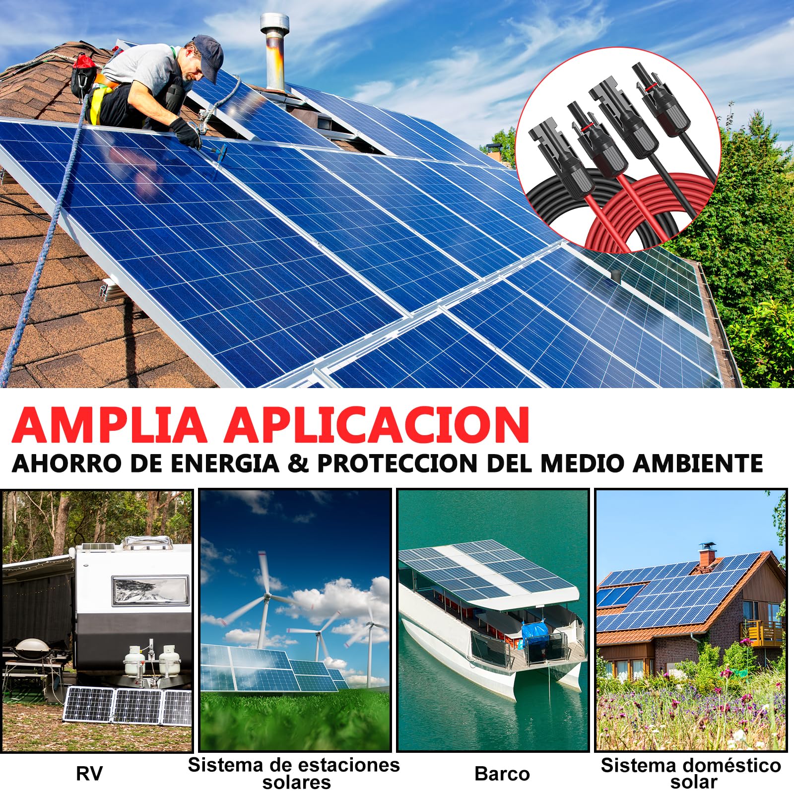 Oududianzi Cable Solar 6mm²/4mm², Prolongador Cabo Placa Solar 1/2/3/5/8/10/15/20/30m, Extensor Cable fotovoltaico 6mm2 con Conectores Hembra y Macho para Paneles Solares Sistemas (6mm² 5m)