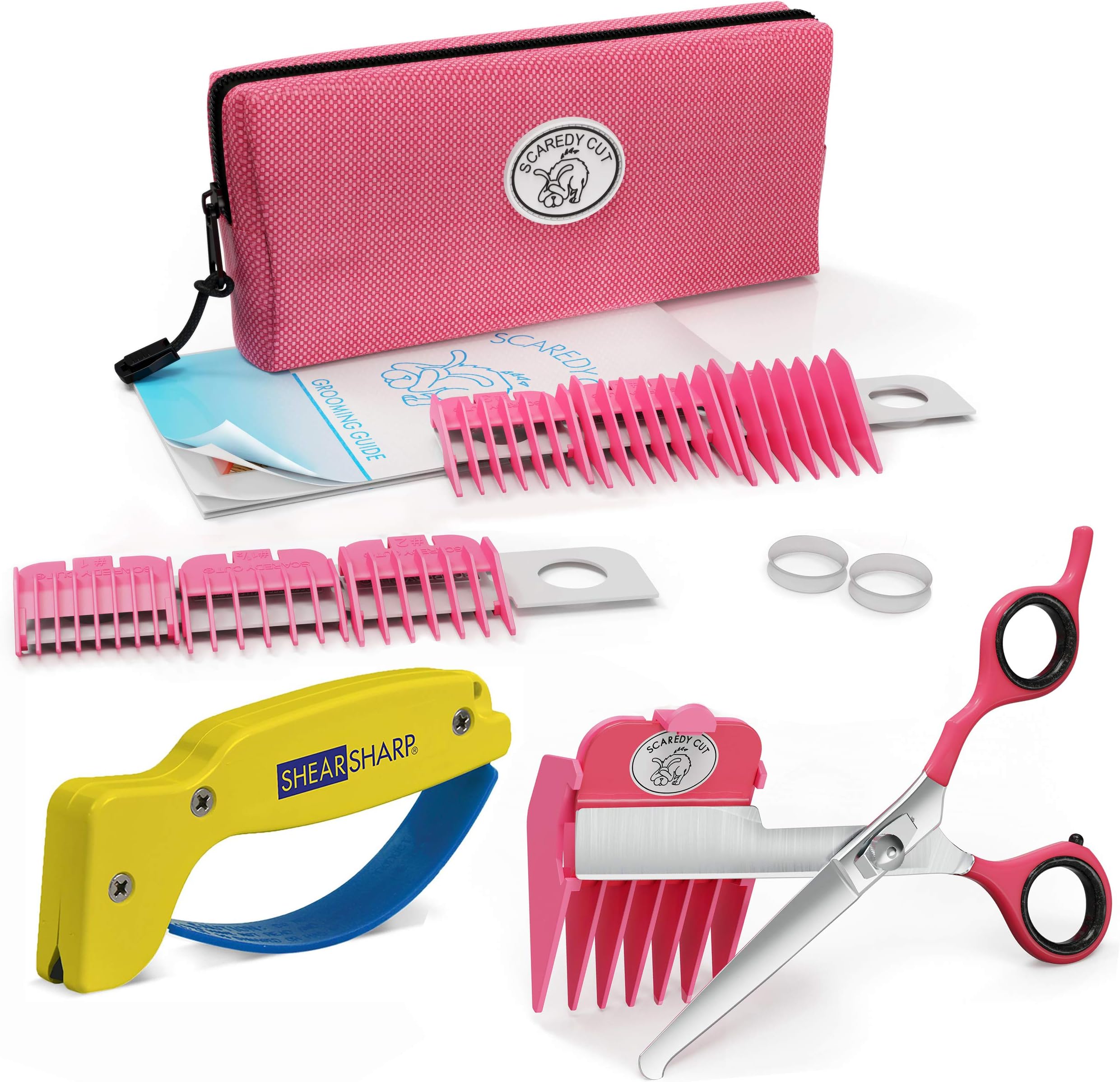 No Buzz Clipper + Sharpener by Scaredy Cut Silent Home Pet Grooming Kit, Pink, Right-Handed
