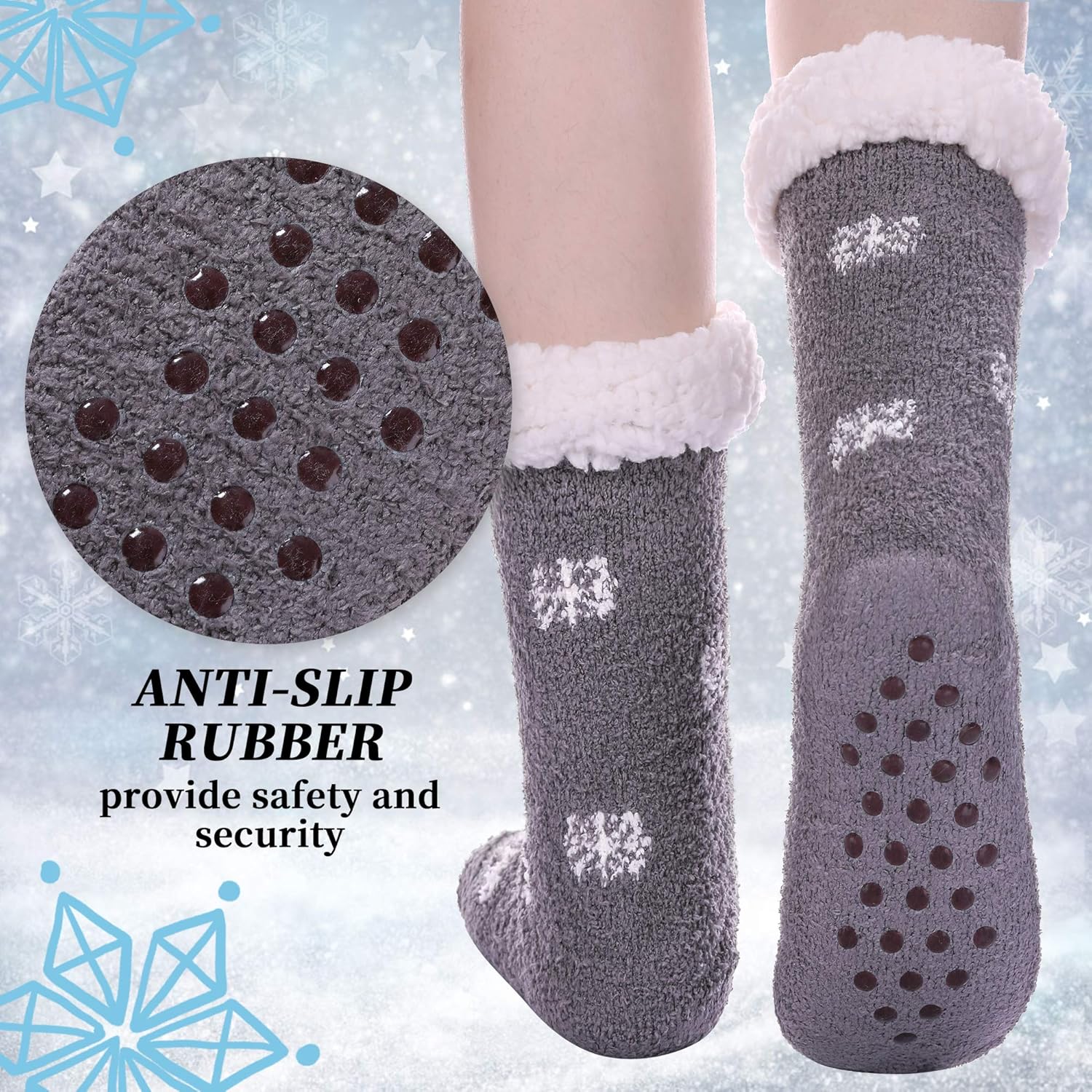 LANLEO Fuzzy Slipper Socks For Women with Grippers Winter Warm Thick Plush Fleece Lining Non Slip Animal Home Socks - Image 2