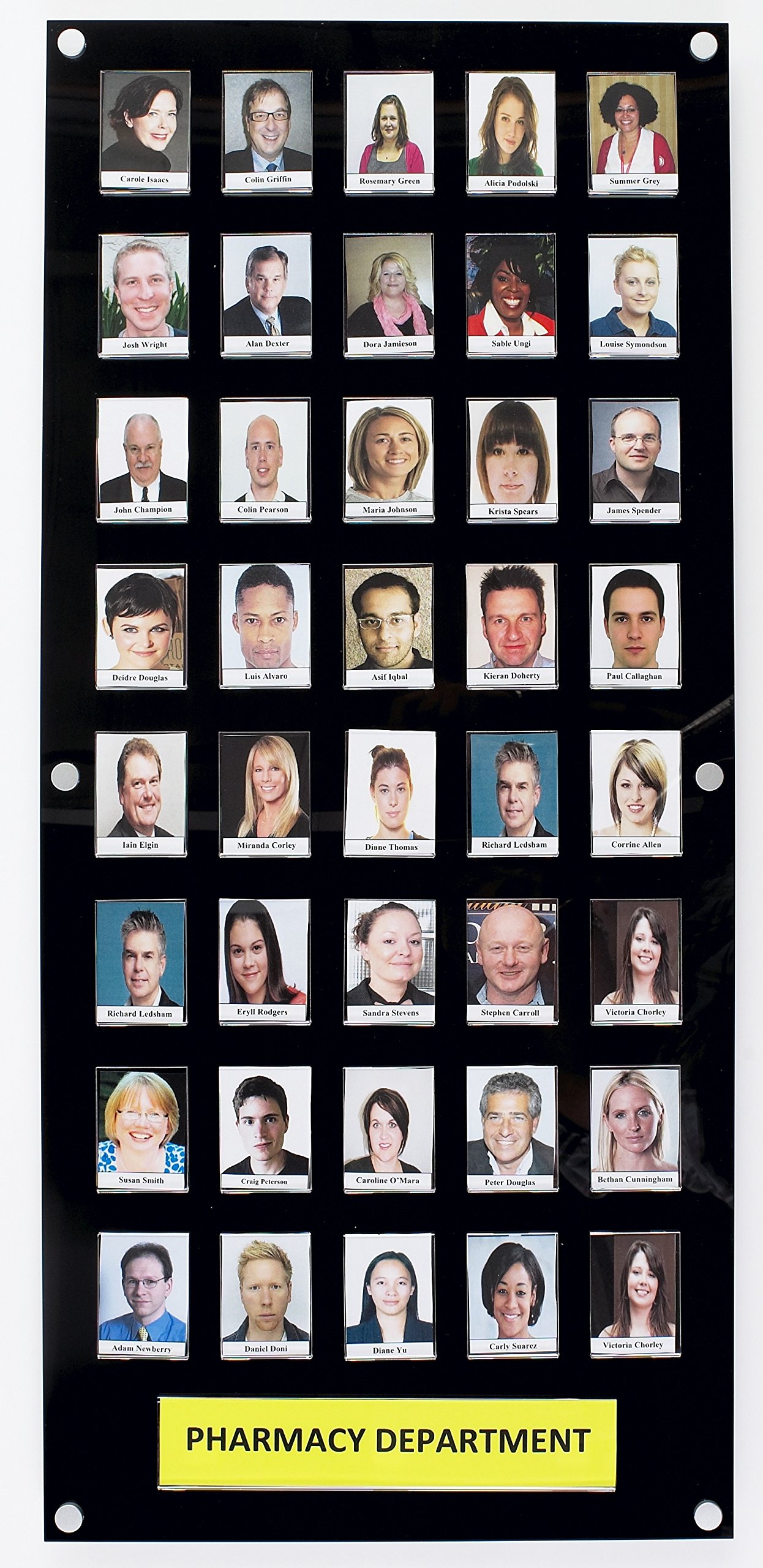 Wall Mounted Staff Photo Display Board - 40 Pocket Capacity With Clear Acrylic Security Cover