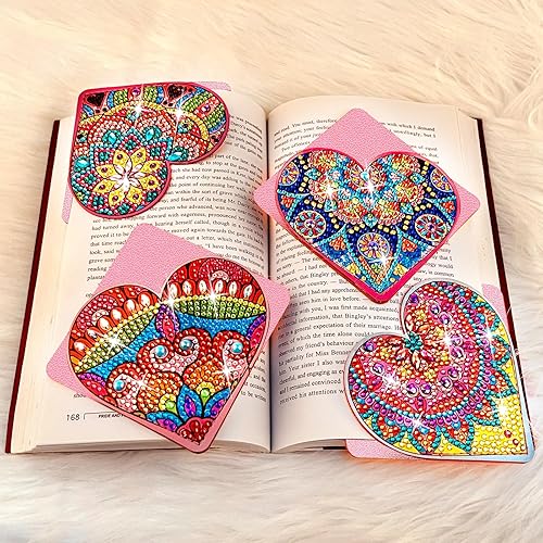 Miniatura 3 de Marcapáginas de Arte de Diamante con Corazón, 4 PCS Marcapáginas de Arte de Diamante para Amantes de los Libros, Kits de Marcapáginas de Esquina DIY