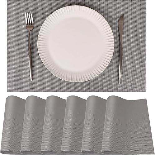 YeaBerr Manteles individuales impermeables, juego de 6 manteles individuales para mesa de comedor, lavables, de vinilo, antideslizantes, resistentes