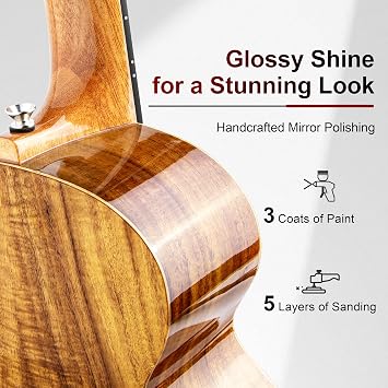 Caramel CAG28 Glossy Curly Acacia 23 Concert Ukulele