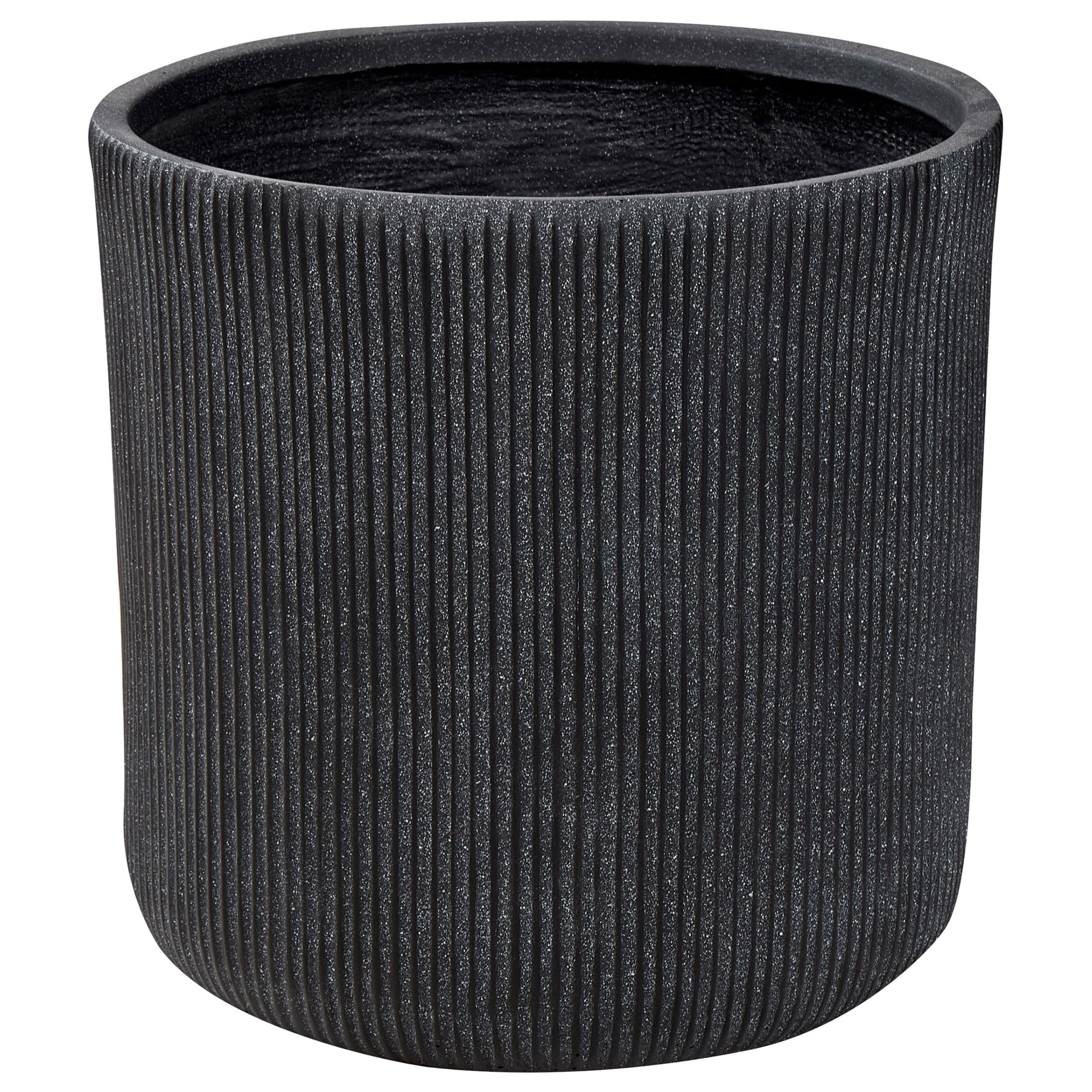Blumentopf Ton und Glasfaser grau rund 45 x 45 x 45 cm mit Rillen modern Oreoi