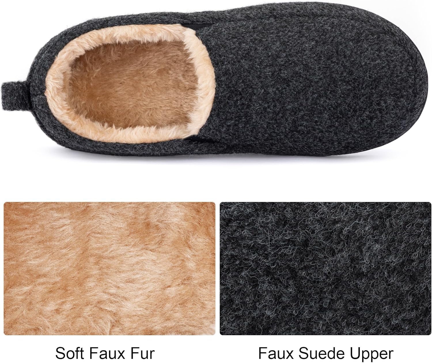 RockDove Men's Closed-Back Memory Foam Slippers with Plush Lining Faux Suede Non-Slip Sole