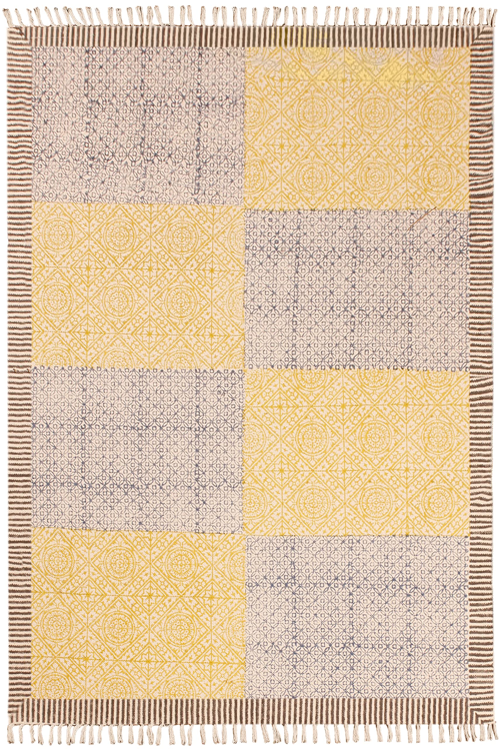 Tapis de bain bohème jaune 120x210 cm en coton pour salon et chambre