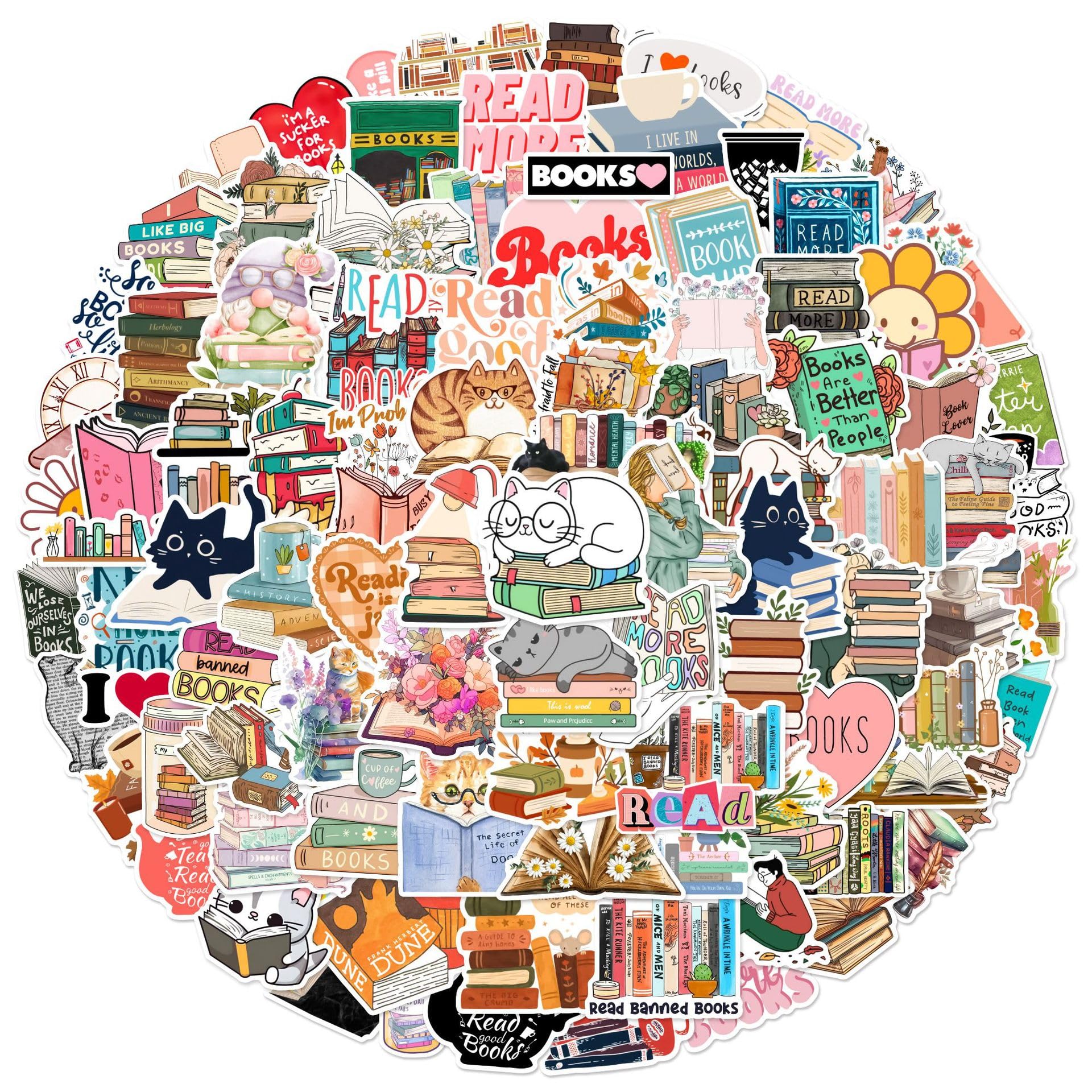 100Pcs Reading Stickers Laptop Car Scrapbook Phone Skateboard Suitcase Luggage Bike Reading Stickers Vinyl Waterproof Aesthetic Personalised Stickers for Teens Boys Girls Adults - Image 4