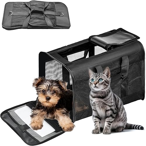 Transportador de viaje para mascotas, bolsa portátil de lados suaves para gatos, perros pequeños, gatitos o cachorros, plegable, duradero, aprobado