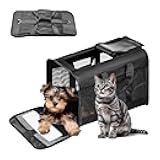 Pet Travel Carrier Soft Sided Portable Bag for Cats, Small Dogs, Kittens or Puppies, Collapsible, Durable, Airline Approved, Travel Friendly (Black Regular)