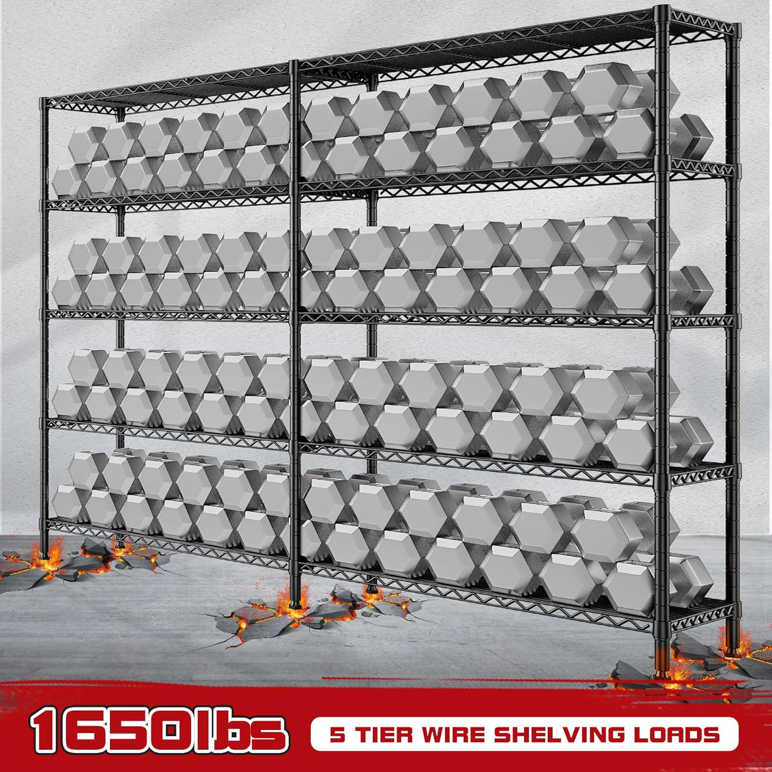 REIBII 73''W Shelf 1650 LBS Storage Shelves 5-Tier Metal Shelving Wire Shelving Unit, Adjustable Heavy Duty Metal Shelves Wire Shelf for Pantry Kitchen Industrial Commercial,17.7" D x 73" W x 71" H
