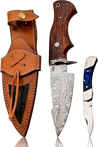 Cuchillo de caza de Damasco de 10 pulgadas, hecho a mano, cuchillo de supervivencia de hoja fija, ideal para camping, desollado, al aire libre,
