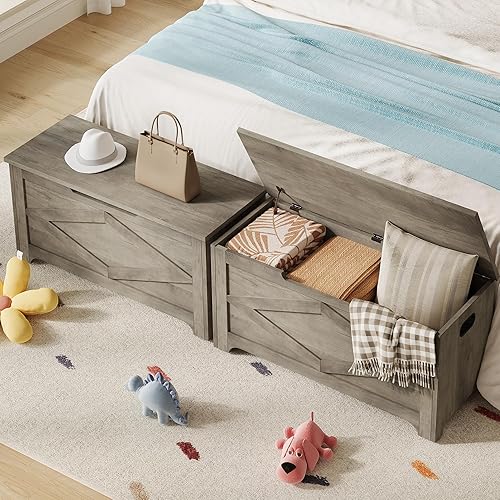 Miniatura 29 de GAOMON Baúl de almacenamiento, baúl de almacenamiento de madera con marco de metal, banco de zapatos de entrada con cojín, organizador de Marrón