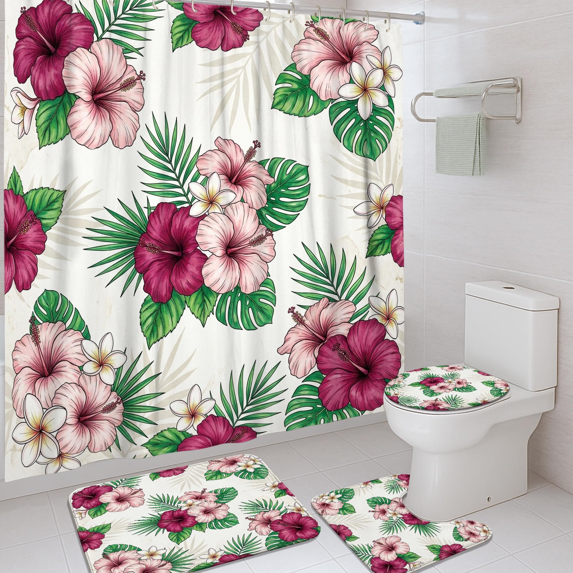 Rideau de douche en tissu imperméable haut de gamme 183x183 avec tapis chic