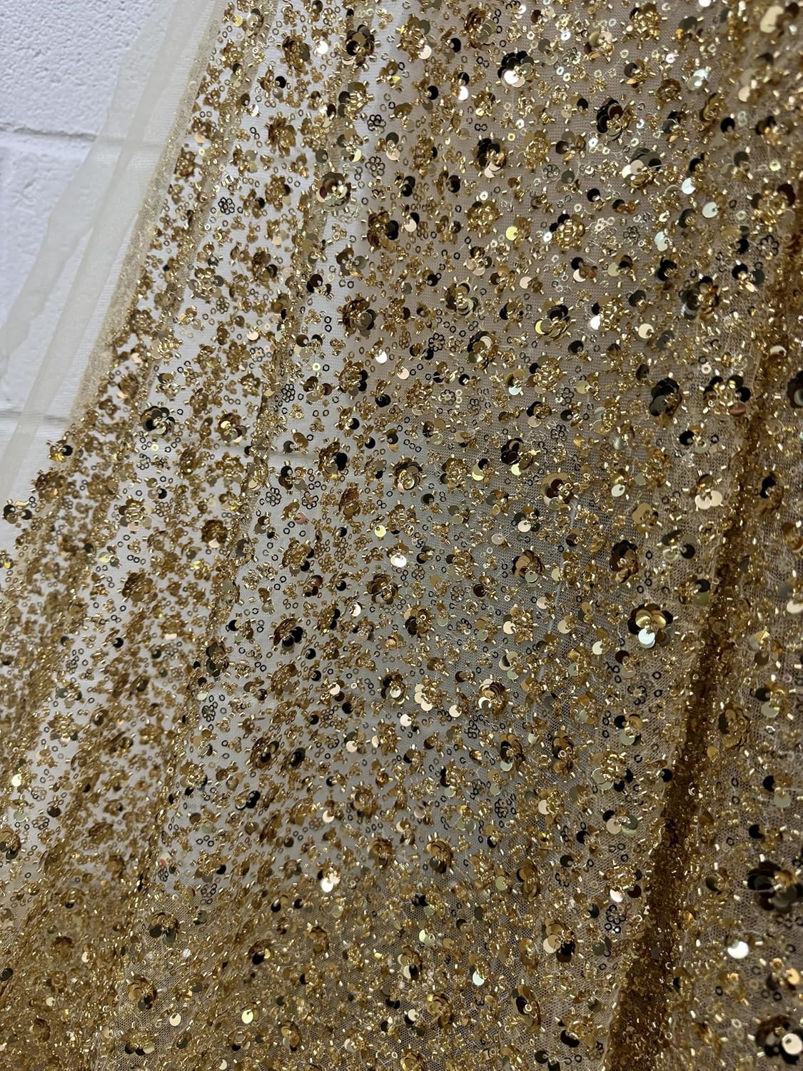 Beaded Bridal Lace-Gold Beaded Sequin Lace Fabric -Luxury Embroidered Beaded Lace Fabric -Perfect for Bridal, Wedding Dresses, Special Occasion Designs and Craft Projects. Sell by The Yard
