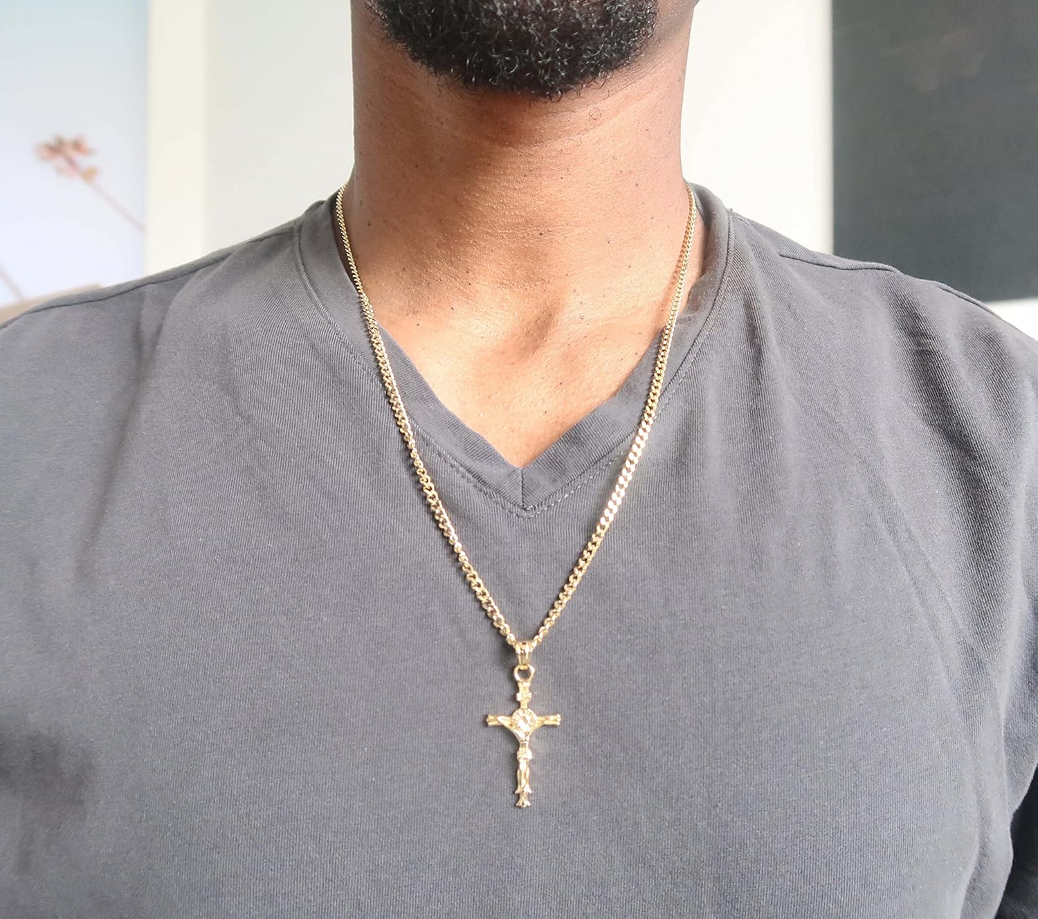 14K Gold INRI Crucifix Chain Small Cross Pendant Necklace Solid Clasp for Women, Men, Wife, Husband, Thin for Charms Miami Cuban Link Baptism Religious Gift for him her - Image 5