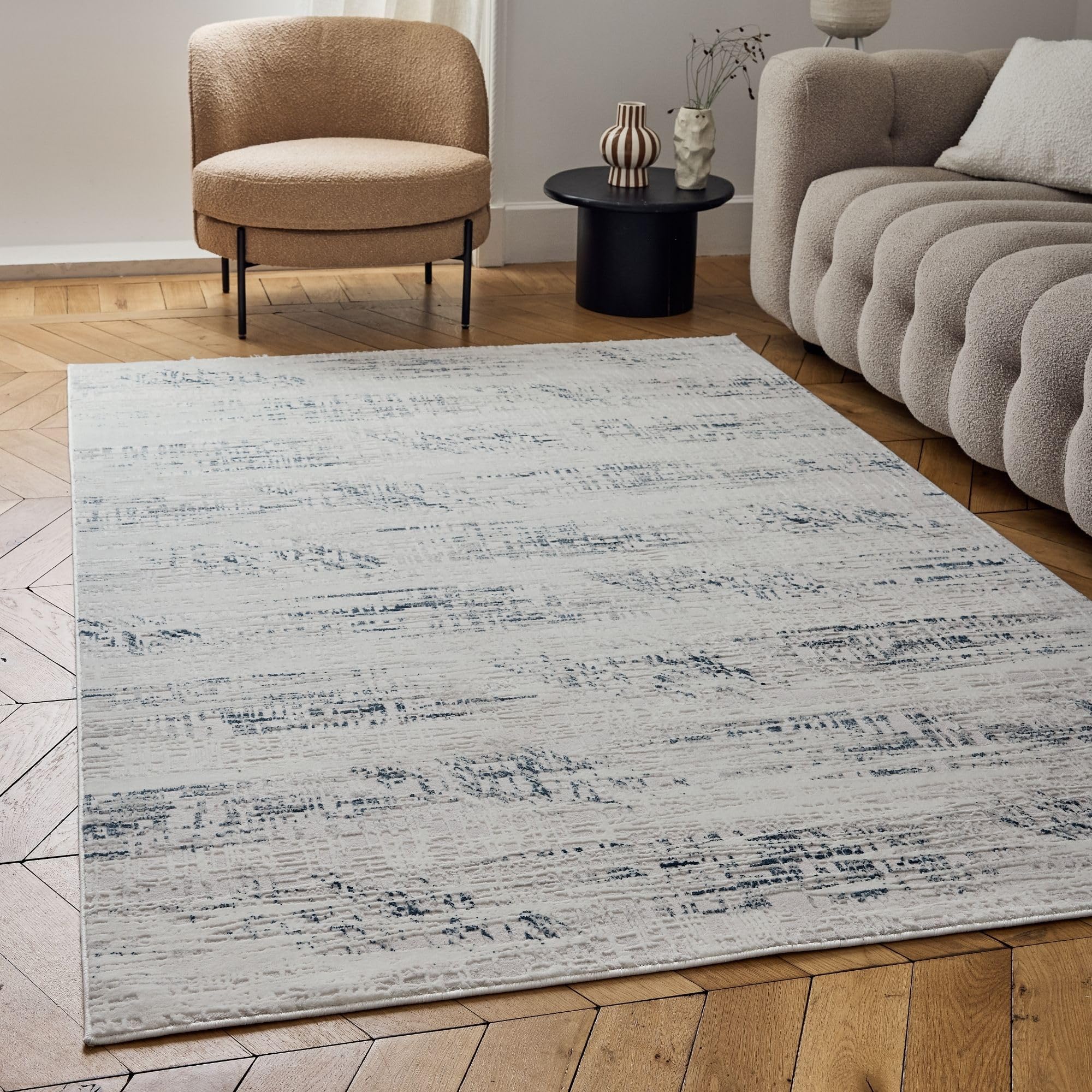 The Rugs Navy Carmel Abstract Area Rug Runner Soft Pile Living Room Bedroom In | Size: 240Cm X 340Cm