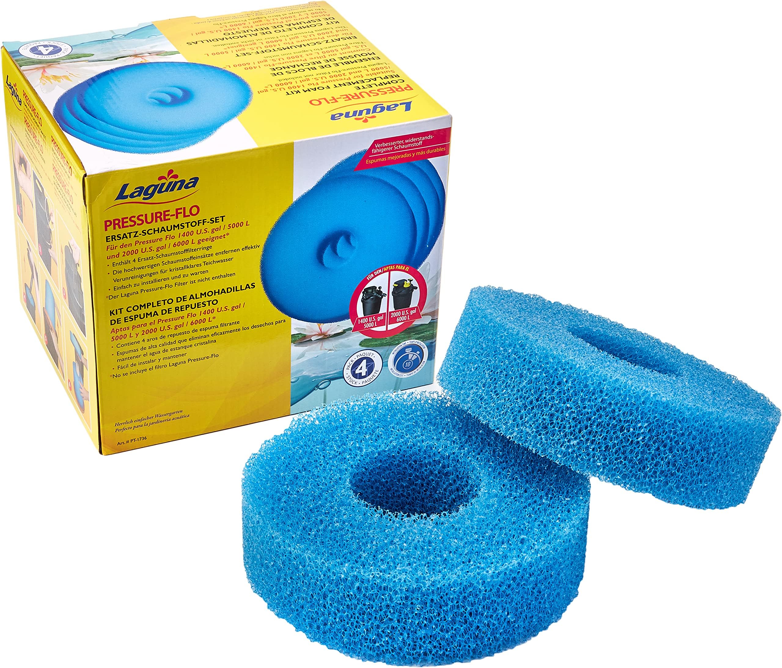 Replacement Foams for Pressure Flo 2500, 3000, 5000 and 6000 Filters, 4 Pack