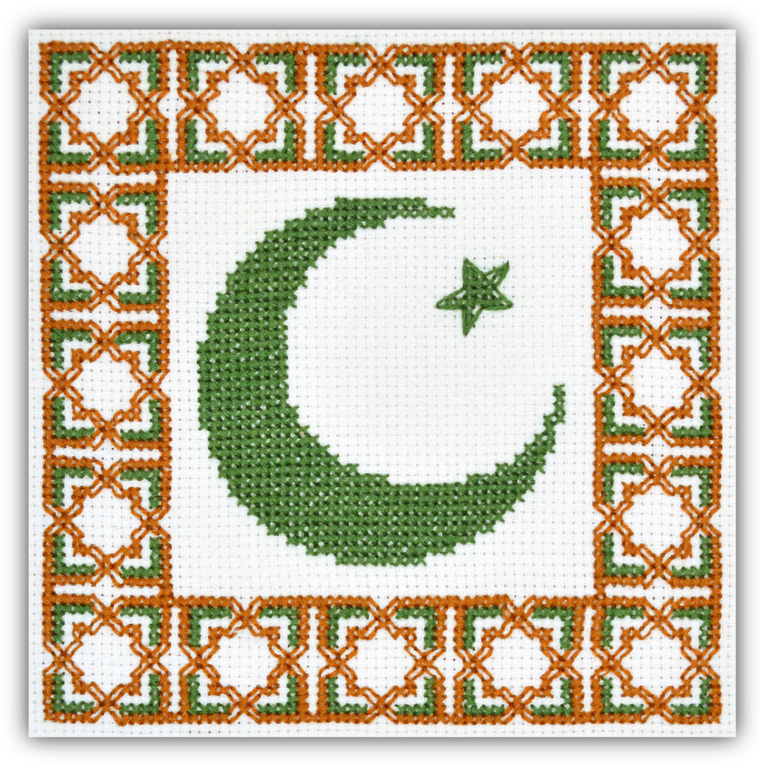 Povitrulya Crescent And Star - Counted Cross Stitch Kit For Adults - Diy Needlework Set With Embroidery Pre-Sorted Floss, Blank 14-Count Aida, Papper Pattern