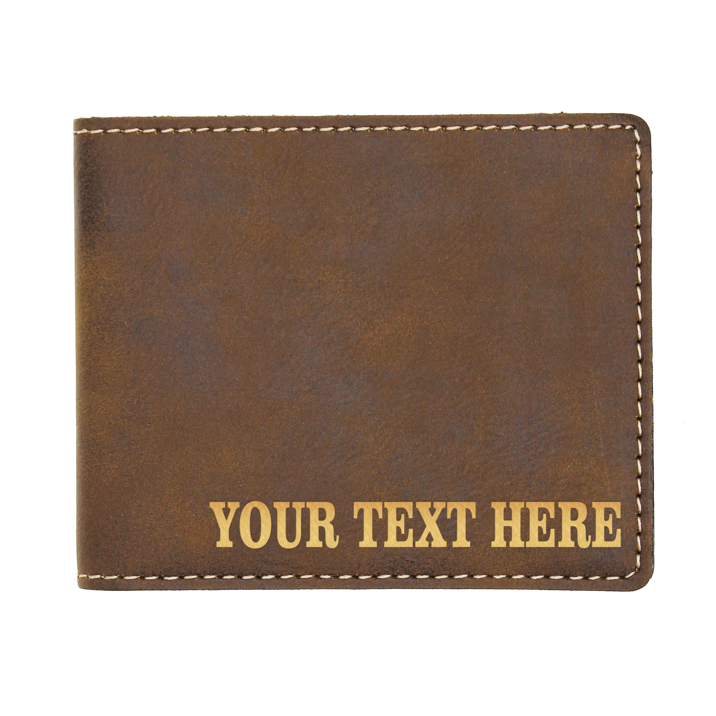 My Personal Memories Custom Personalized Bifold Wallet - Engraved With Your Text (Rawhide with Gold)