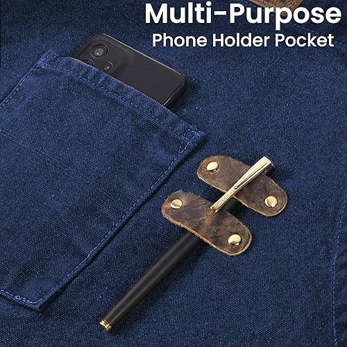 Miniatura 5 de LEATHER VILLAGE Delantales de chef para hombres y mujeres con bolsillos grandes, delantal de trabajo ajustable de lona de algodón con espalda