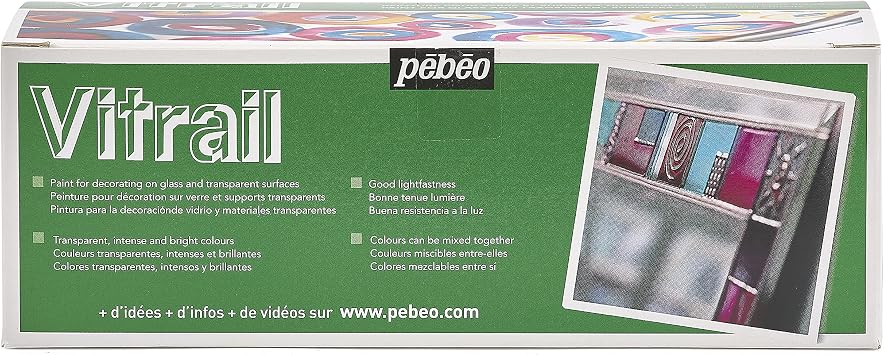 PEBEO 90000 45 ml Vitrail Stained Glass Effect Glass Paint Set Cardboard, Box of 10, Assorted Colours, White