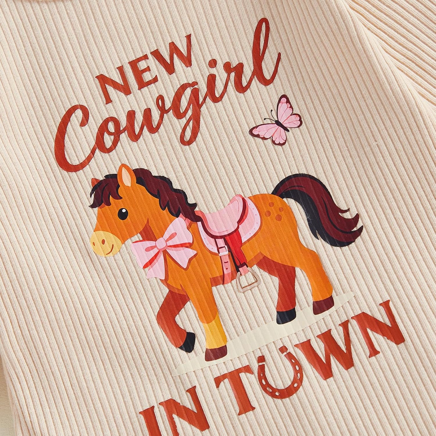 FYBITBO Newborn Girl Clothes Infant Cowgirl Romper Ribbed Knit Jumpsuit Western Baby Clothing Preemie Going Home Outfit - Image 5