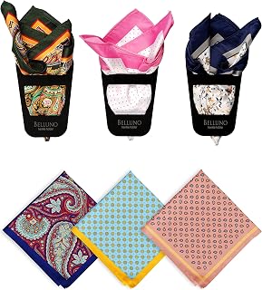 Pocket Square 6 pcs with 3 Folds Holders, Penetrating Printed Handkerchiefs Set for Men