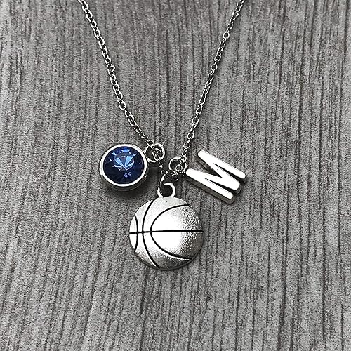 Miniatura 4 de Personalized Basketball Necklace with Letter & Birthstone Charm, Basketball Jewelry, Gift for Players & Teams