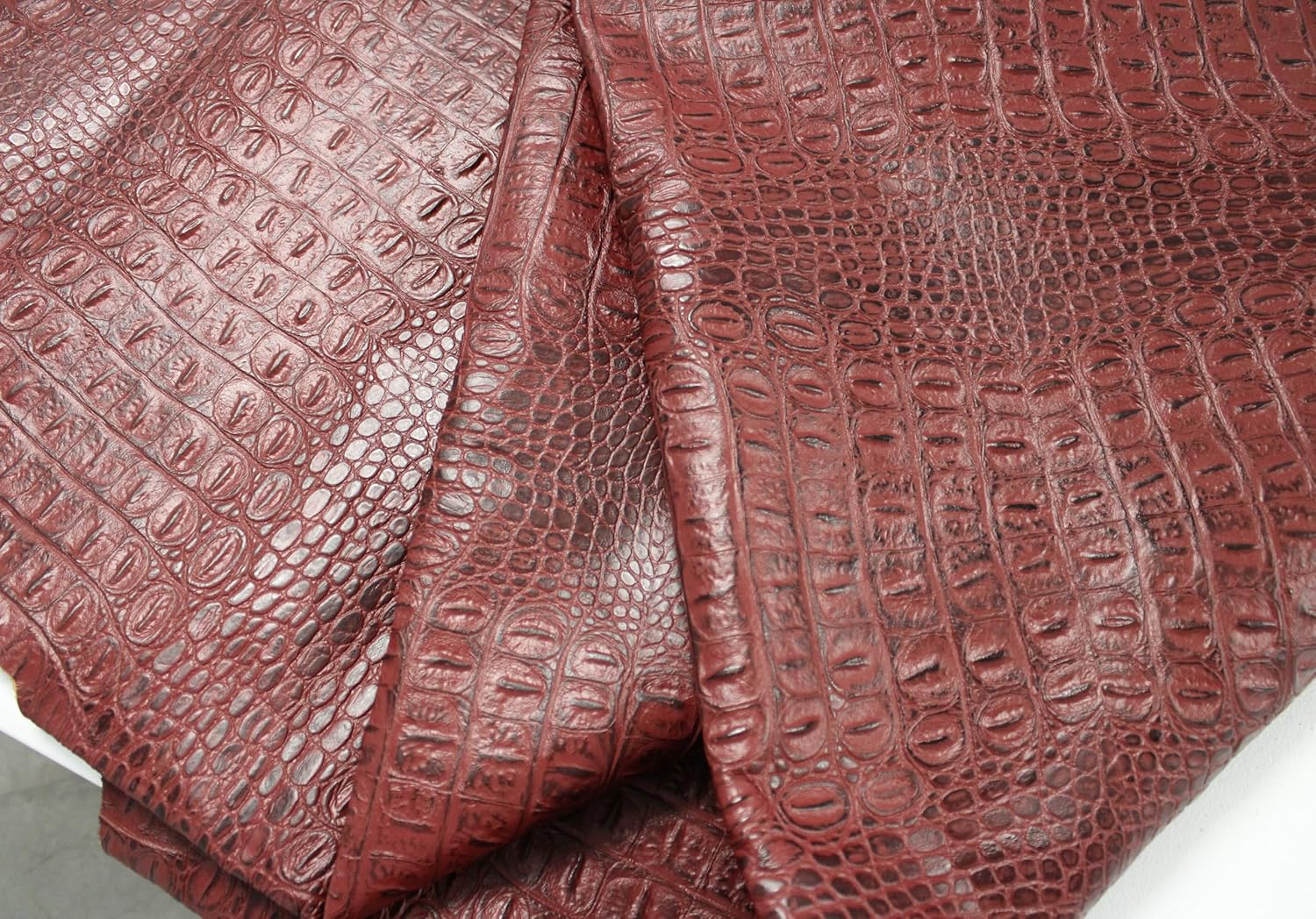 ArtisanCowhides Genuine Crocodile Embossed Cowhide Leather for Crafts Projects– Burgundy 10 SqFt - 2.5-3.0 oz