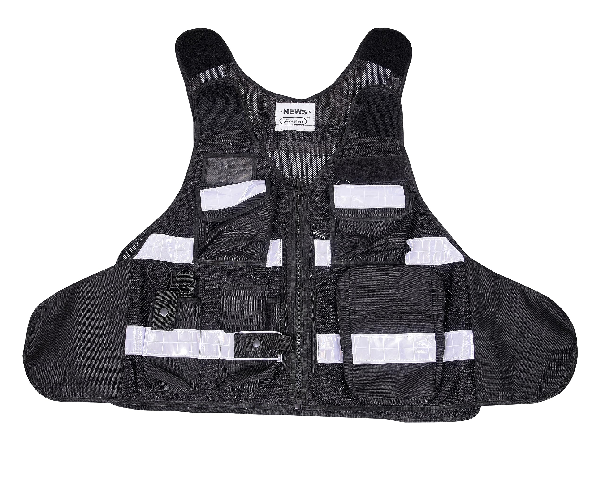Pielini Sicherheitsweste Reflektierend Schwarz 200 + 2 Patch SECURITY | Verstellbar