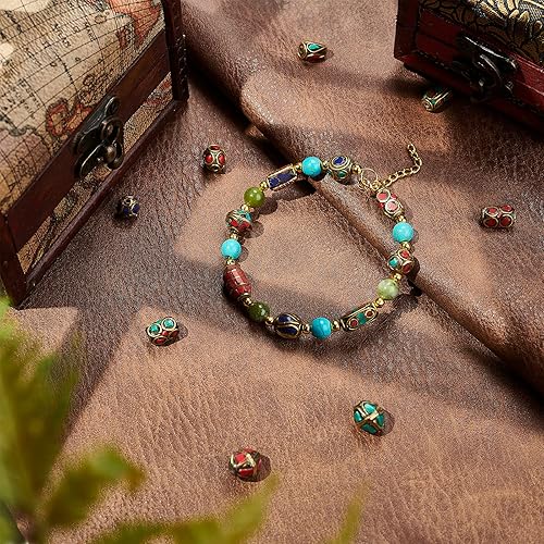 Miniatura 4 de PH PandaHall Espaciador mixto de turquesa tibetano, columna redonda, cuentas sueltas de Buda hechas a mano para aretes, collares, pulseras y