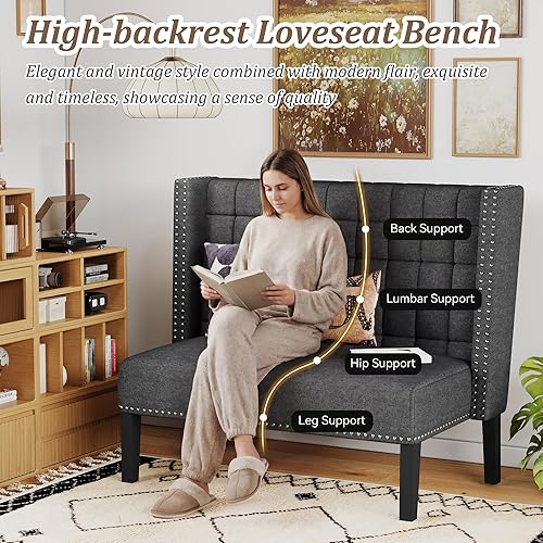 Miniatura 7 de Andeworld Sofá de Dos Plazas Moderno Settee Banco Sofá Sillón, Banco Banquette de Comedor Tapizado con Respaldo para Comedor, Sala de Estar, Pasillo