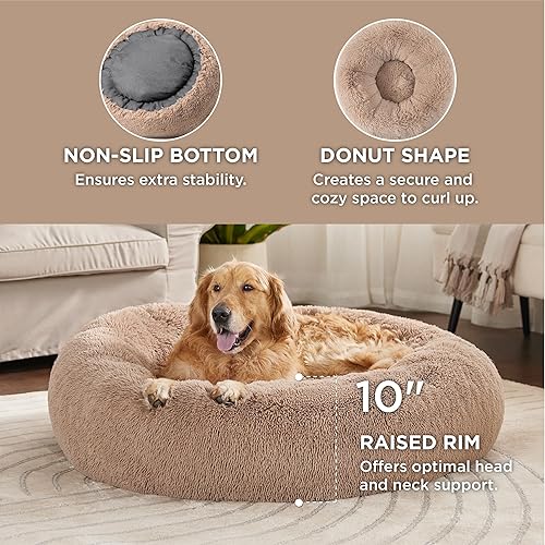 Vista 315 de Bedsure - Cama relajante para perros medianos, lavable, tipo dona, cama para gato, antideslizante, redonda, afelpada, mullida, de piel sintética