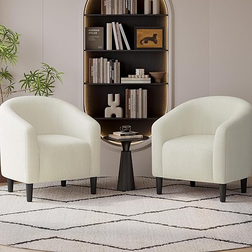 Miniatura 103 de Yaheetech - Silla decorativa con reposapiés, silla de respaldo de mediados de siglo, tapizada, suave, cómodo juego de sillón y reposapiés de tela,