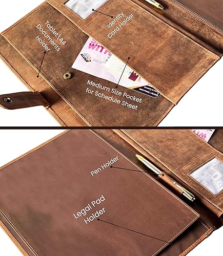 Miniatura 4 de Carpeta de conferencia de cuero A4  Organizador profesional para hombres y mujeres  Portafolio de cuero duradero hecho a mano con ranuras para