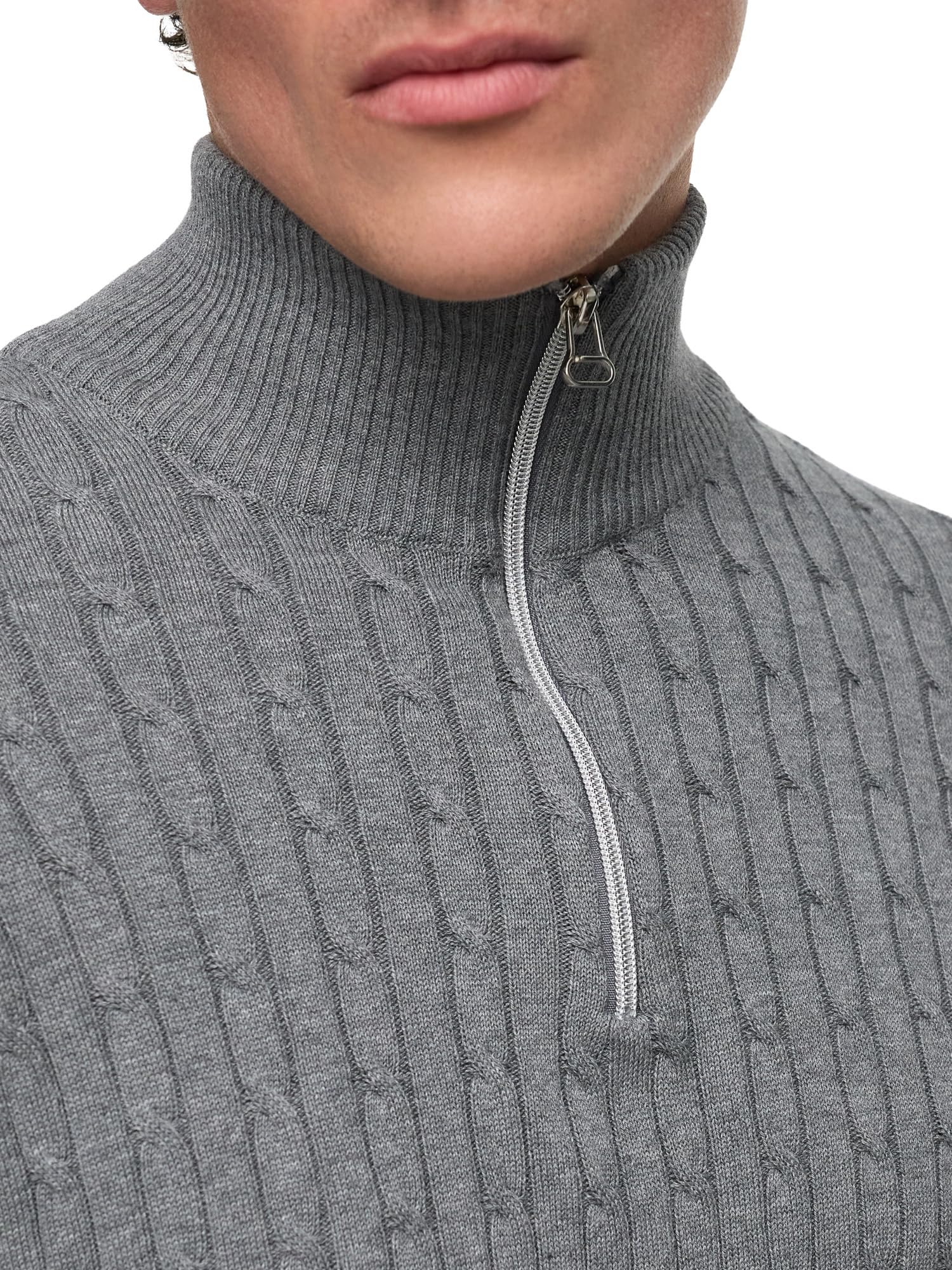 KRONSTADT KSCable - Jersey de media cremallera para hombre de mezcla de algodón con cuello alto | Jersey de punto para hombre