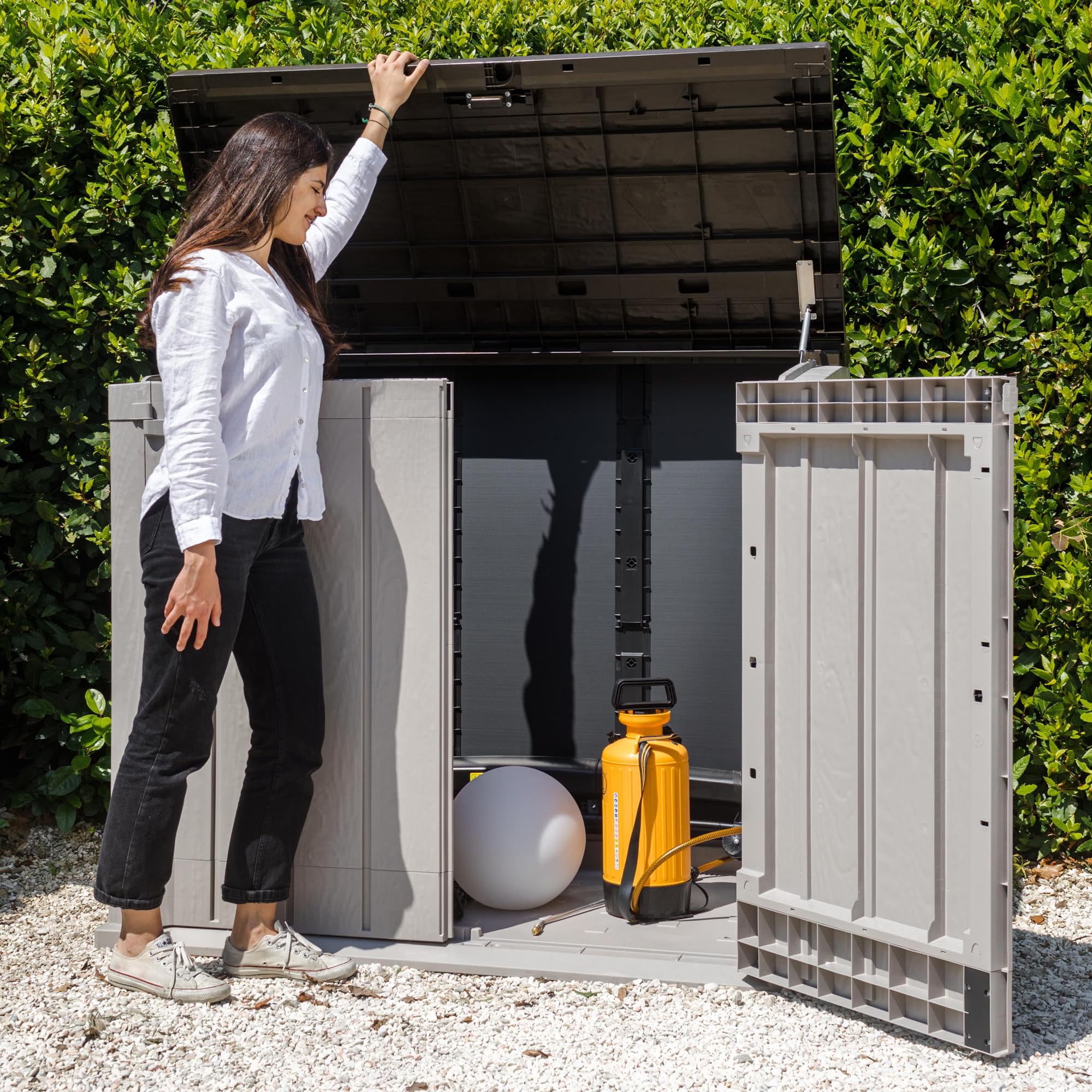 Toomax Shed Stora Way Plus XL Tool Box, 1270 L, Wood Look, Taupe Brown, 145 x 85 x 124 5 cm Garden
