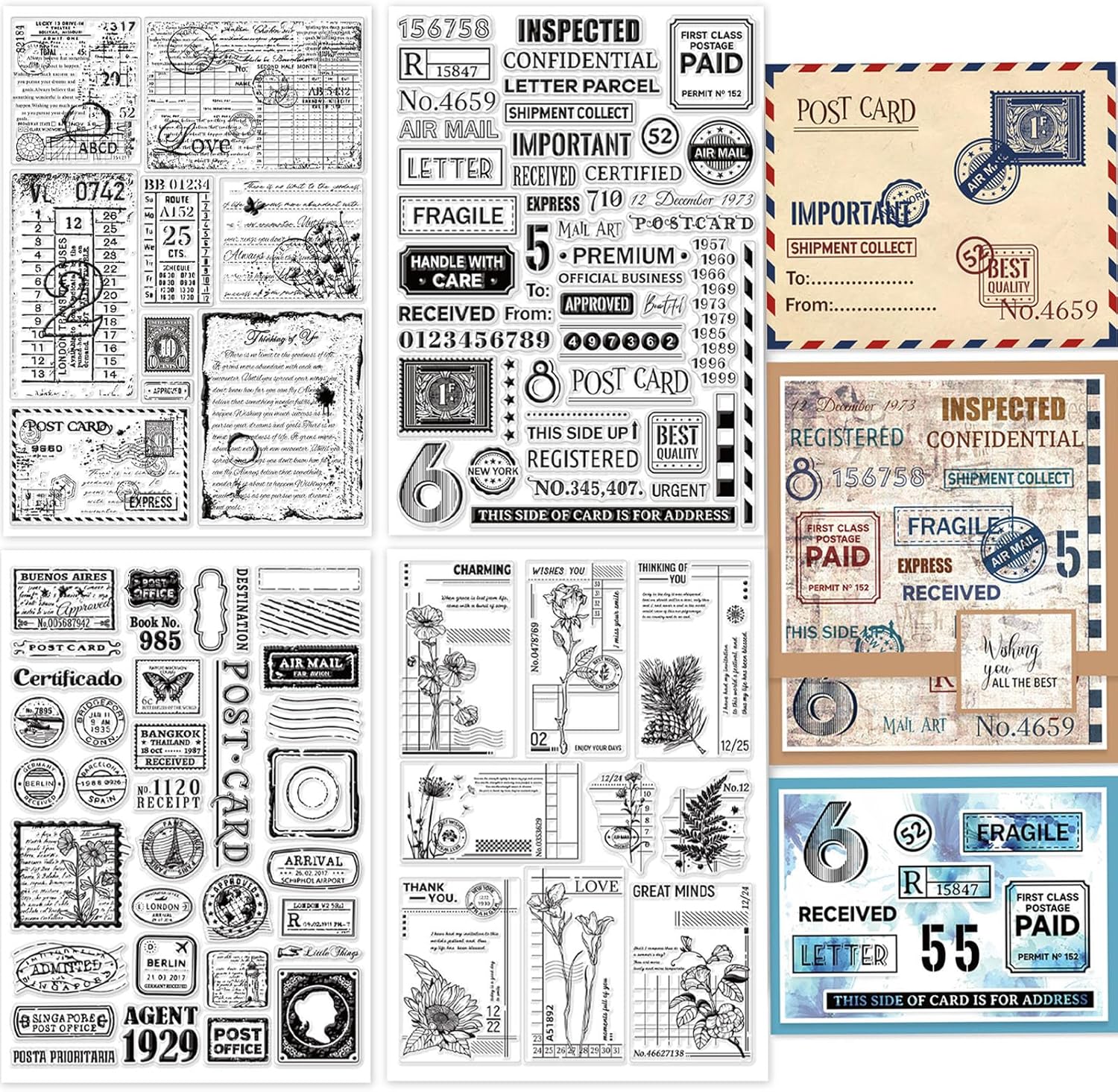 GLOBLELAND 4 Bögen Herbst-Stempel - Transparente Silikonstempel Mit Thanksgiving-Motiven Für Karten & Journaling