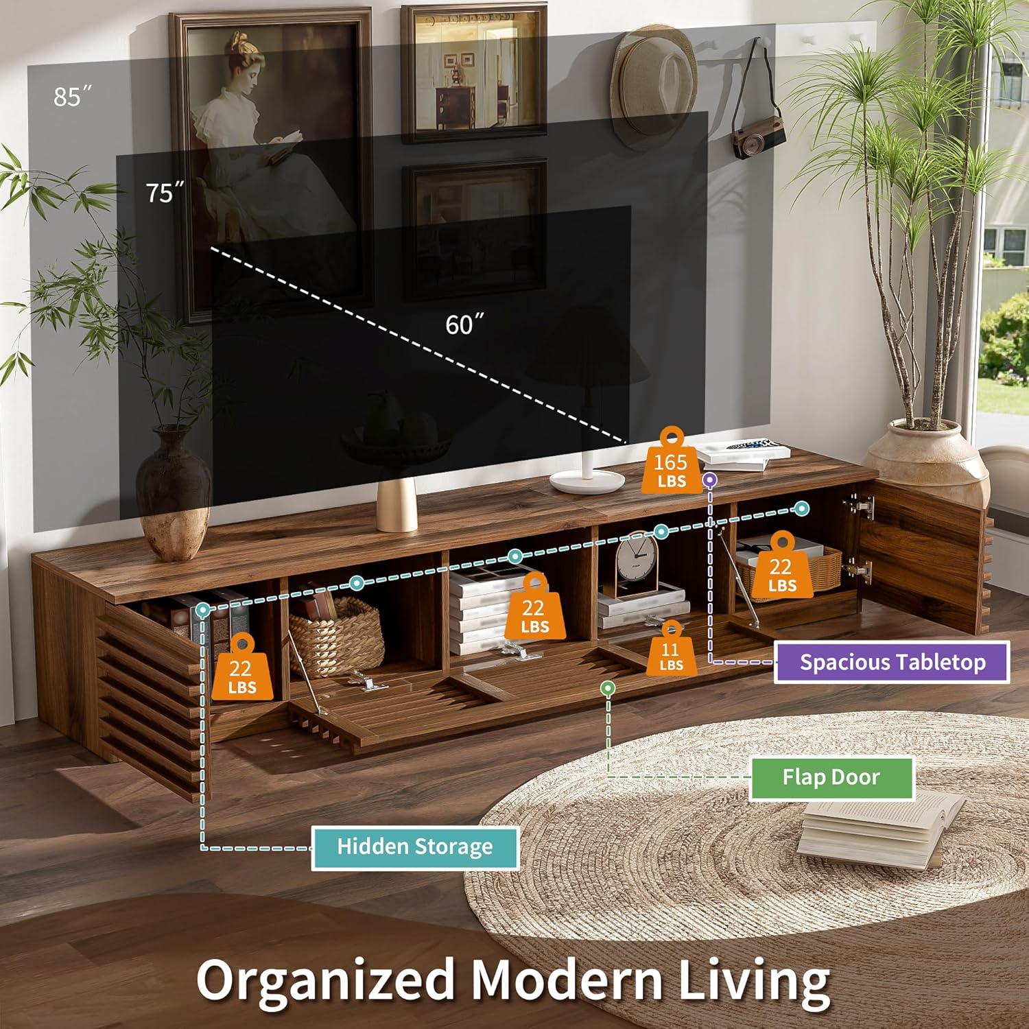 70" Contemporary TV Cabinet - Fits 80" & Below TVs, Cable Management & Soft-Close Hinges, Ideal Living Room Media Console