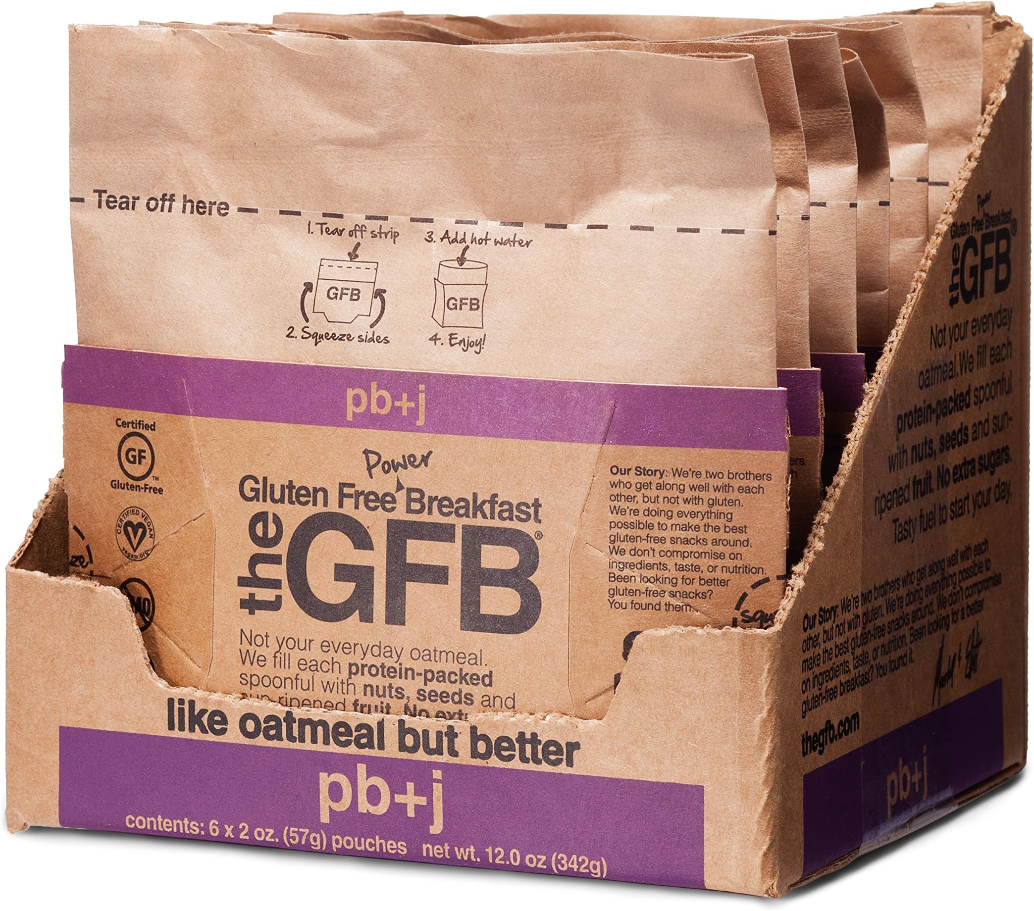 The Gluten Free Bar, Power Breakfast Oatmeal, PB+J, 2 Ounce (Pack of 6), Gluten-Free, Vegan, Dairy Free, Non GMO, Soy Free