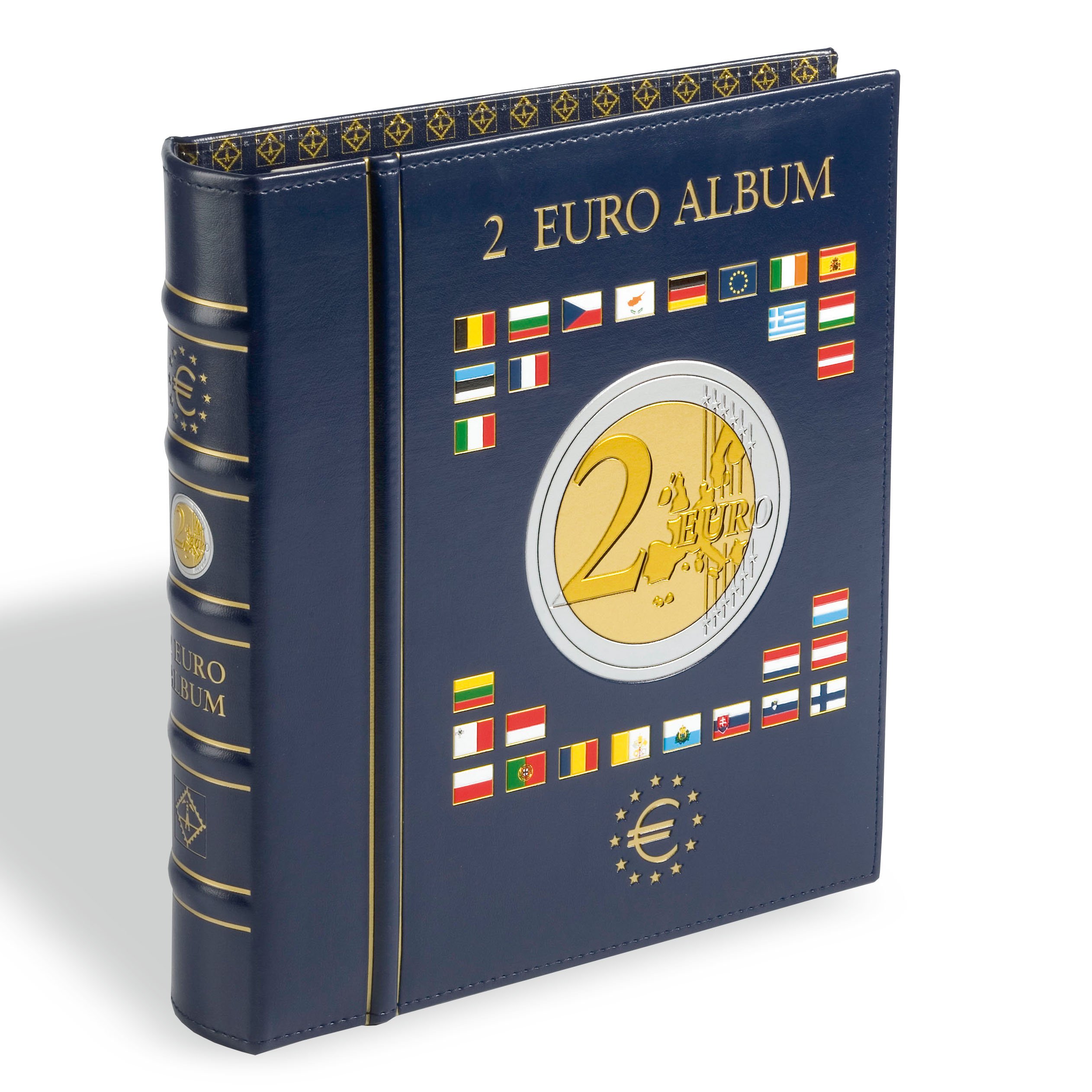 Leuchtturm 344852 Classeur à Anneaux Optima Design Classique 2 Euros, avec étui de Protection, Reliure en Similicuir Bleu - 24 x 27 x 5 cm