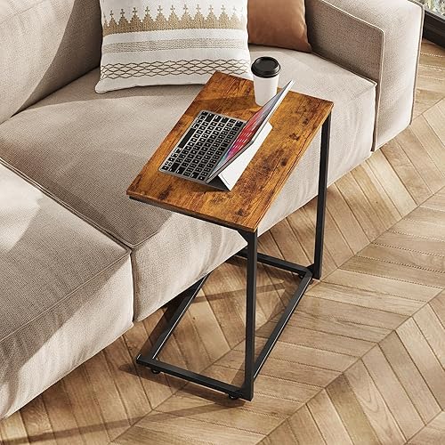 Miniatura 2 de WLIVE Mesa auxiliar en forma de C, mesas auxiliares pequeñas para sofá, mesa de sofá ancha que se desliza por debajo, mesa de aperitivos para