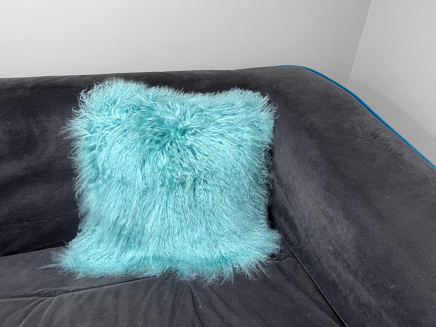 MOOX Mongolian Lamb Fur Pillow Covers Lumbar Throw Sheepskin Pillow Case Genuine Wool Fur Tibetan Accent Living Room Bedroom Decorative Cushion Cover (20x20inch, Green)