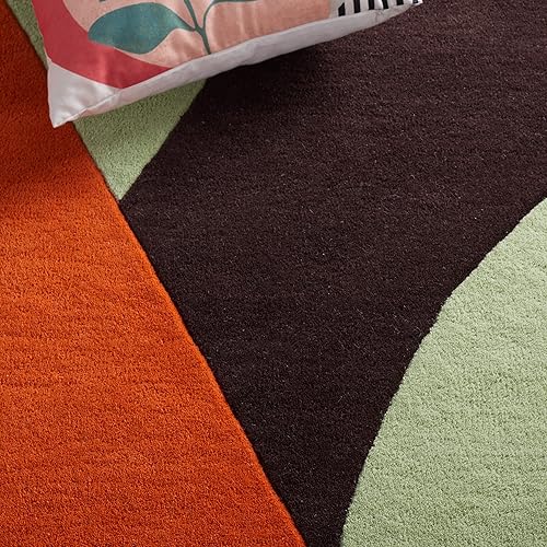 Miniatura 7 de Safavieh Rodeo Drive Collection - Alfombra decorativa de 3 x 5 pies, verde y marrón, hecha a mano de lana abstracta moderna de mediados de siglo,