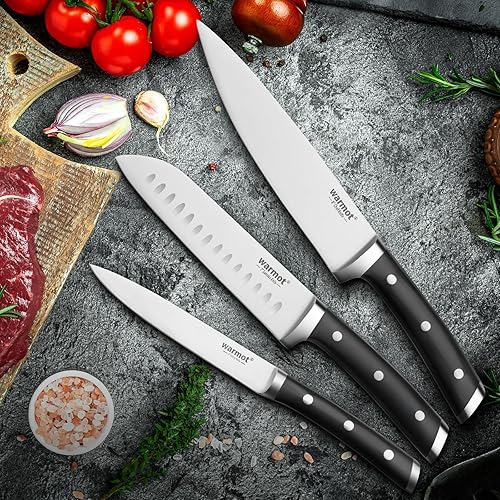 Miniatura 7 de Juego de cuchillos de cocina profesional, juego de cuchillos de chef de 3 piezas, cuchillos afilados para cocina, acero inoxidable de alto carbono,