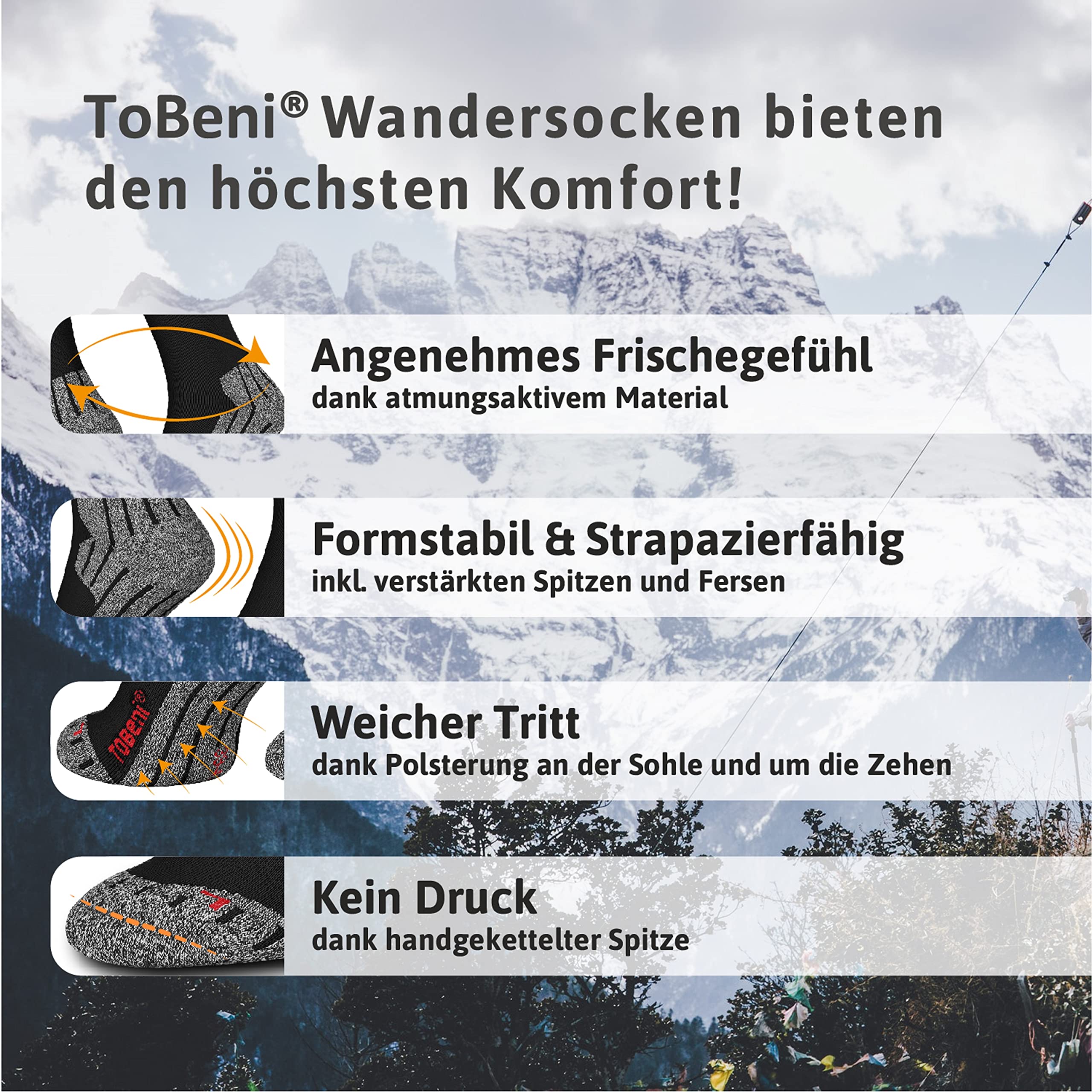 2 Paires Hightech Sports Chaussettes Trekking Randonnee Fonctionnelles pour les Femme Couleur Taille