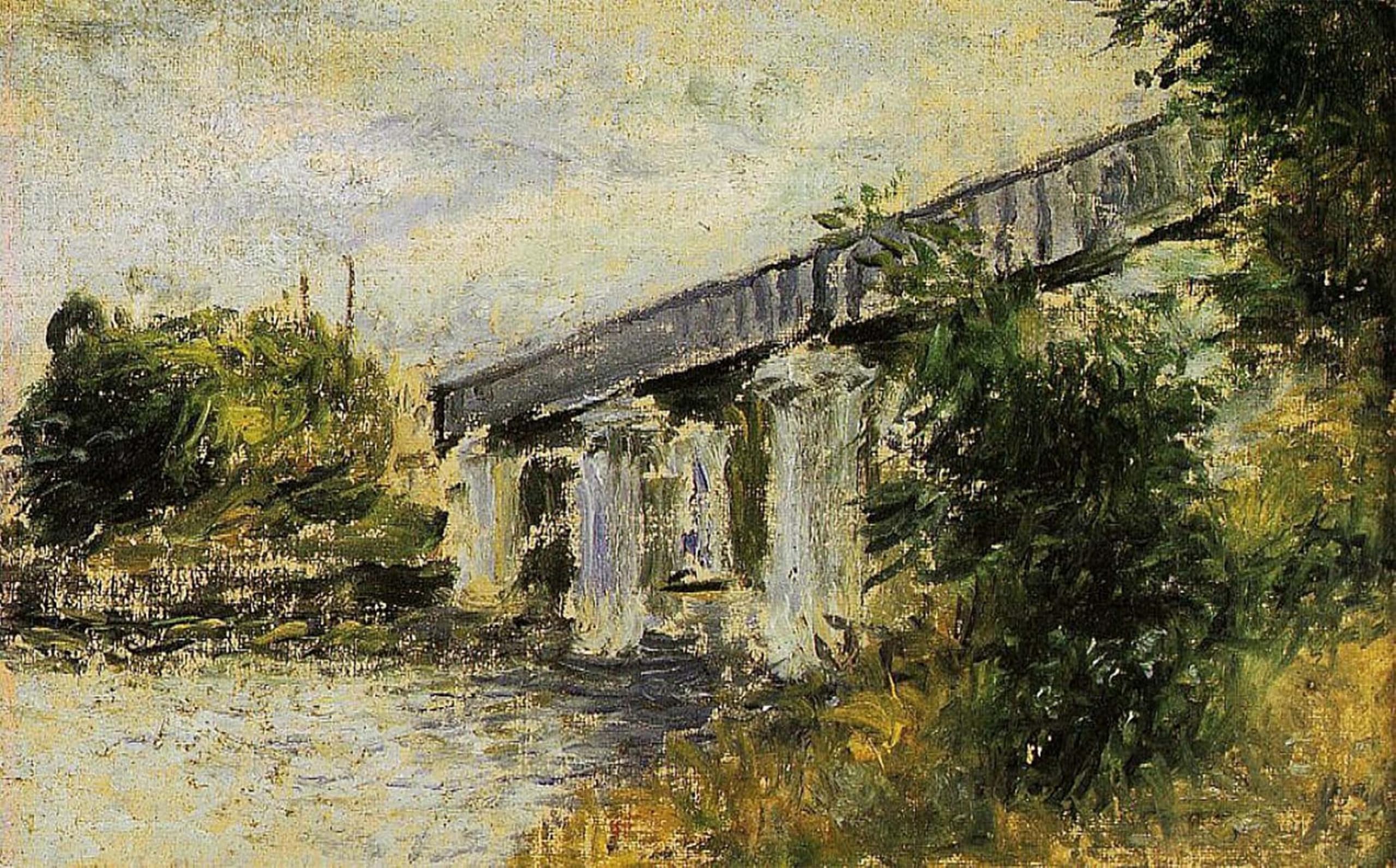 SERENDIPITP Abstract Painting Mural Print Picture Wall Decor Painting the Railway Bridge At Argenteuilnfrancais by Claude Monet Vintage Wall Artwork for Home Decor 60x90cm